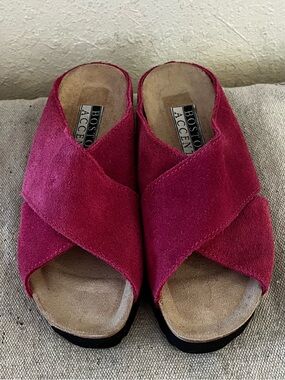 Vintage Boston Accent Made In Brazil Woman's Pink Leather Slip-On Sandals Sz 10